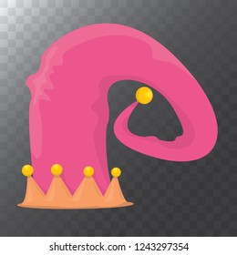 vector funky pink stripped cartoon christmas elf hat isolated on transparent background. vector kids colorful elf hat icon or label. Christmas decorative design element for banner or poster