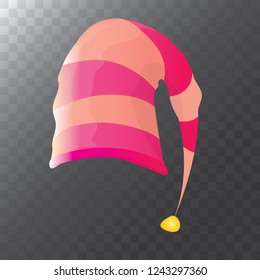 vector funky pink stripped cartoon christmas elf hat isolated on transparent background. vector kids colorful elf hat icon or label. Christmas decorative design element for banner or poster