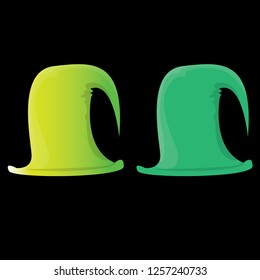 vector funky red and green stripped cartoon christmas elf hat set isolated on black. vector kids colorful elf hat icon or label. Christmas decorative design element for banner or poster