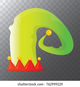 vector funky red and green stripped cartoon christmas elf hat isolated on transparent background. vector kids colorful elf hat icon or label.  Christmas decorative design element for banner or poster