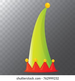 vector funky red and green stripped cartoon christmas elf hat isolated on transparent background. vector kids colorful elf hat icon or label.  Christmas decorative design element for banner or poster