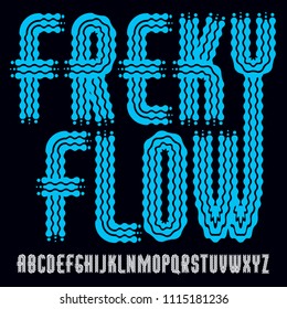 Vector funky upper case English alphabet letters collection. Rounded bold condensed type font, script from a to z can be used in retro poster design. Created using waves, flowing lines.