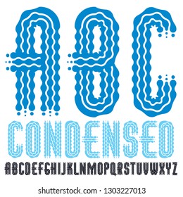 Vector funky upper case English alphabet letters, abc collection. Rounded bold condensed retro type font, script from a to z best for use in logotype design. Created using waves, flowing lines.