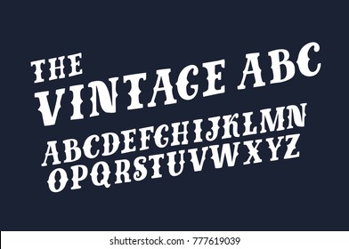 Vector funny ABC retro slanted slab capital latin abc on black background. For prints, cads, lettering, banners.