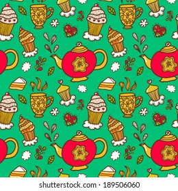 Vector funny abstract tea party pattern.