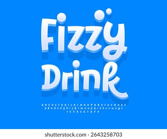 Vector Funny Advertisement Fizzy Drink. Creative White 3D Font. Cute Playful Alphabet Letters and Numbers set
