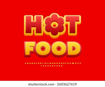 Vector Funny Advertisement Hot Food. Classic Yellow and Red Font. Decorative Alphabet Letters and Numbers set.