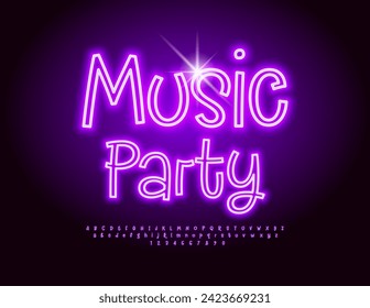 Vector funny advertisement Music Party. Playful Neon Font. Trendy Alphabet Letters and Numbers set