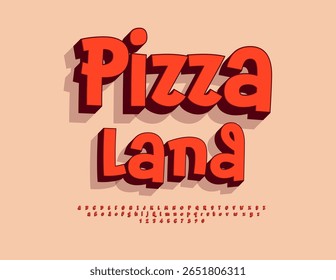 Vetor Engraçado anúncio Pizza Land. Fonte vermelha brincalhona. Letras e Números Brilhantes do Alfabeto 3D definidos.