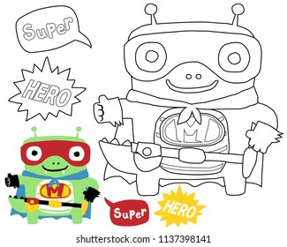 Vector of funny alien super hero cartoon, coloring book or page