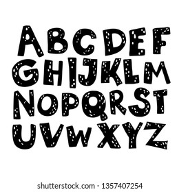 Vector funny alphabet for children. Cute cartoon ABC English Bold letters in black color in white background