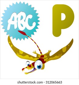 Vector funny animal ABC: Dinos: P is for Pterosaur