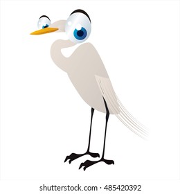vector funny animal cute character illustration. Egret or heron