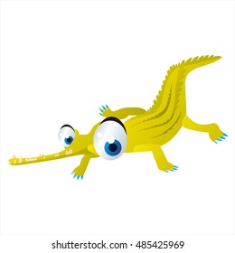 vector funny animal cute character illustration. Garial crocodile