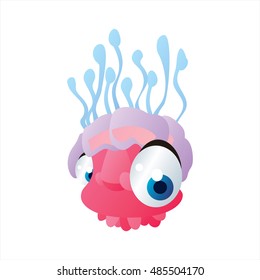 vector funny animal cute character illustration. Jelly Fish