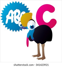 vector funny animals alphabet collection: C is for cute comic Cassowary