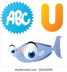 vector funny animals alphabet collection: U is for cute comic Unicornfish