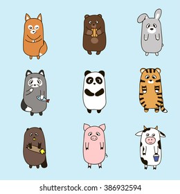 Vector funny animals hand drawn picture