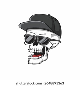 vector Funny Art Skull design, skull wearing a hat, isolated on white background