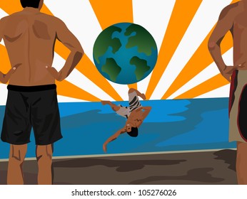 Vector - Funny art.Concept:I will kick the earth.