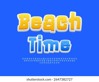 Vector Funny badge Beach Time. Blue Comic Font. Creative Alphabet Letters and Numbers set.
