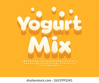 Vector Funny badge Yogurt Mix.Cute White Font. Creative Round 3D Alphabet Letters and Numbers set