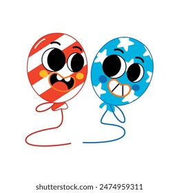 Vector Funny Balloon Cartoon Celebrate 4th July Illustration Isolated