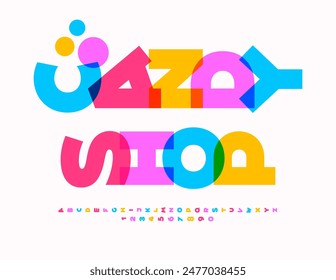 Vector funny banner Candy Shop. Rotated Colorful Font. Bright Modern Alphabet Letters and Numbers set.
