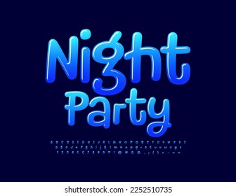 Vector funny banner Night Party. Playful Glossy Font. Creative set of Alphabet Letters and Numbers