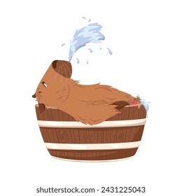 Vector lustige Bade-Capybara in einem Cartoon-Stil für Aufkleber, Druck, Maskottchen. Trendiges Design. Weißer Hintergrund. Isoliert.