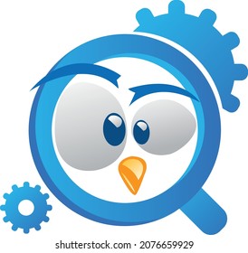 vector funny bird magnifier logo