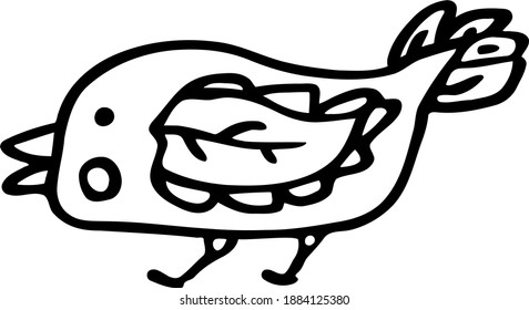 Vector funny bird. Sketch style monochrome illustration for children.