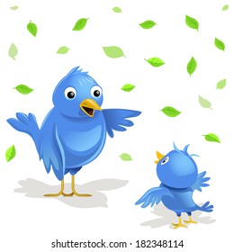 Vector funny birds family. Nest bird have lesson