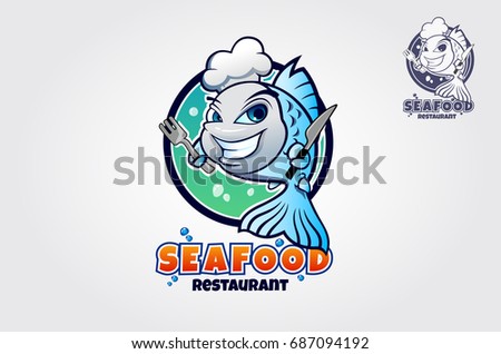 vector funny blue fish chefs hat のベクター画像素材 ロイヤリティ