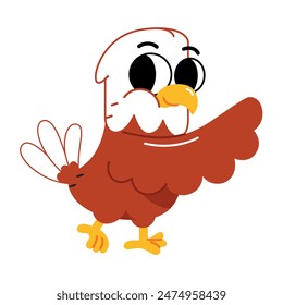 Vector Funny Bold Eagle Cartoon Celebrate 4th July Illustration Isolated