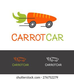 Vector funny bright carrot logotype. Healthy food delivery logo concept.