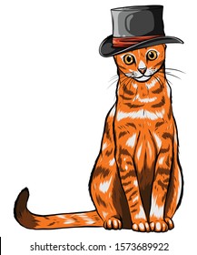 Vector funny British cat hipster in the gray hat, eyeglasses and bowtie