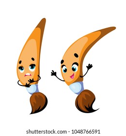 Vector funny brush, cartoon character with face and hands.
