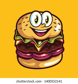 Vector funny burger cartoon character