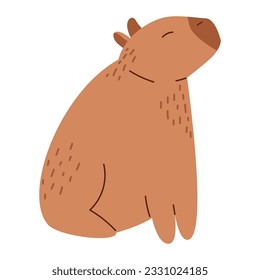 Vector divertido capibara en diseño plano. Divertido personaje capibara a la vista lateral. Un capibara muy bien sentado. Un animal adorable sudamericano.