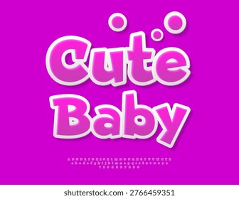 Vector Funny Card Cute Baby. Pink Cartoon style Font. Bright Kids Alphabet Letters and Numbers set.