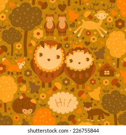 vector funny card with owls and wild animals