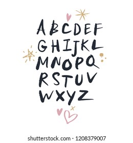Vector funny cartoon alphabet. Letters and symbols set. Clipart, isolated details