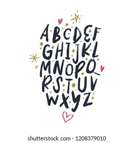 Vector funny cartoon alphabet. Letters and symbols set. Clipart, isolated details