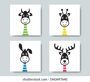 Vector funny cartoon animals with long necks