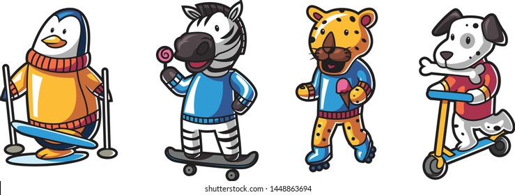 vector funny cartoon animals riding