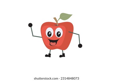 Vector funny cartoon Apple fruit has eyes and legs