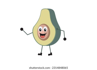 Vector funny cartoon avocado fruit has eyes and legs