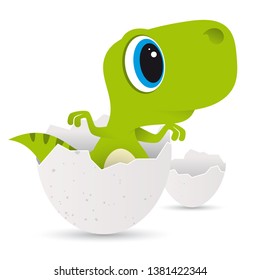 Vector funny cartoon baby Dinosaur in egg. Isolated on white background.
