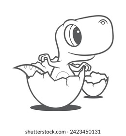 Vector funny cartoon baby Dinosaur in egg. Isolated on white background.